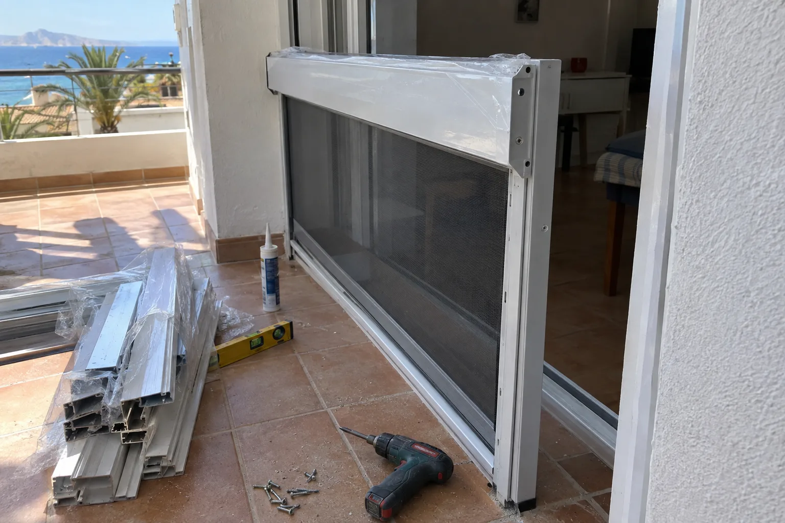 Montaje de una mosquitera a medida sobre el marco