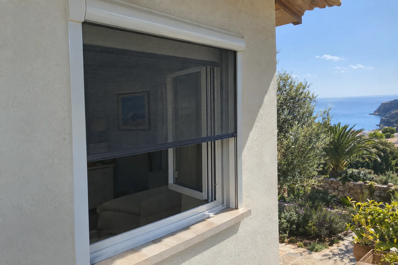 Mosquitera a medida instalada en una ventana o puerta