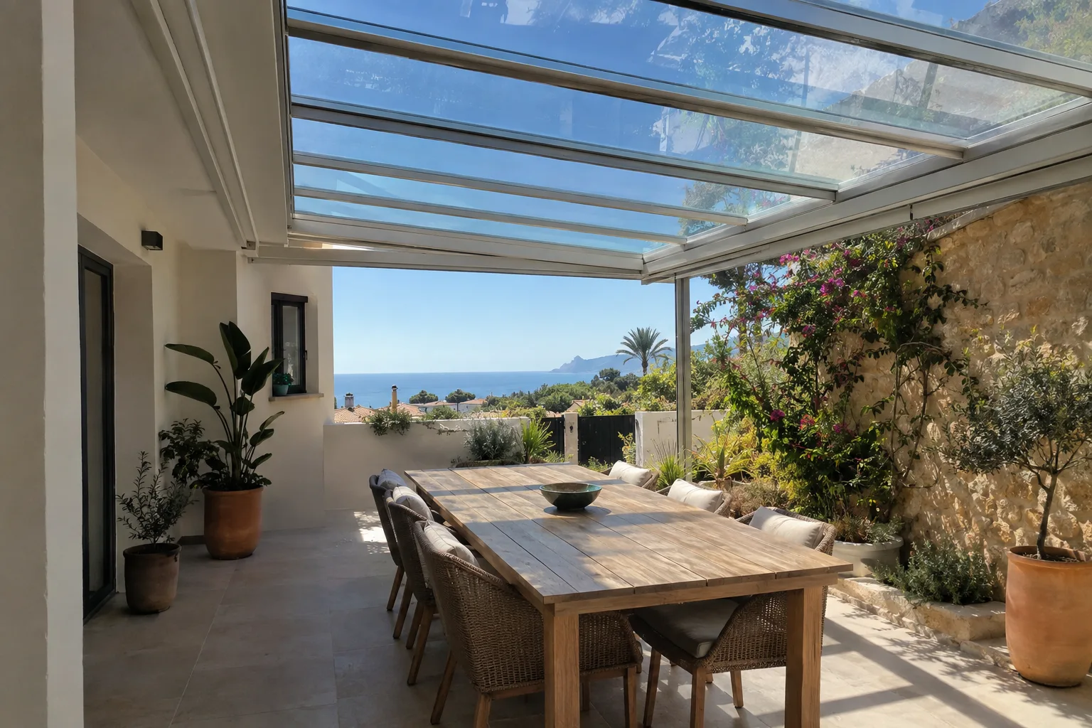 Techo móvil o de aluminio instalado sobre una terraza
